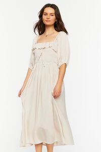 TAUPE Shirred Puff-Sleeve Midi Dress, image 4