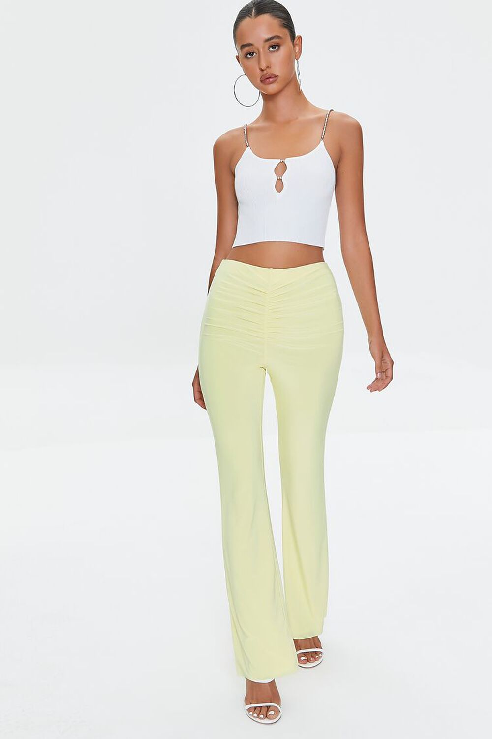 PALE YELLOW Ruched High-Rise Pants, image 1