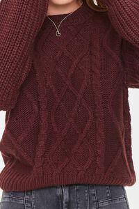 BURGUNDY Cable Knit Drop-Sleeve Sweater, image 5