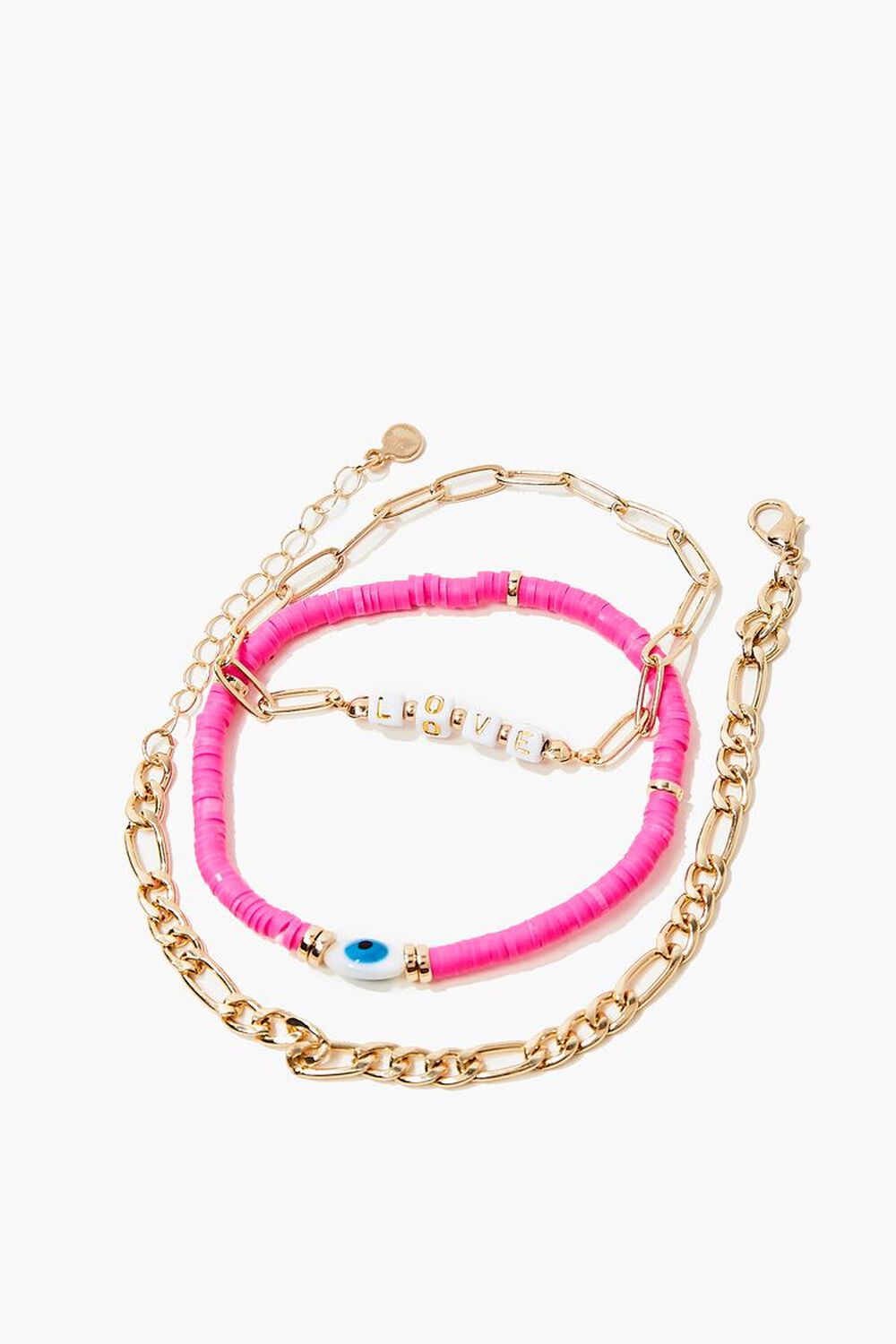 GOLD/PINK Love Chain Bracelet Set, image 2