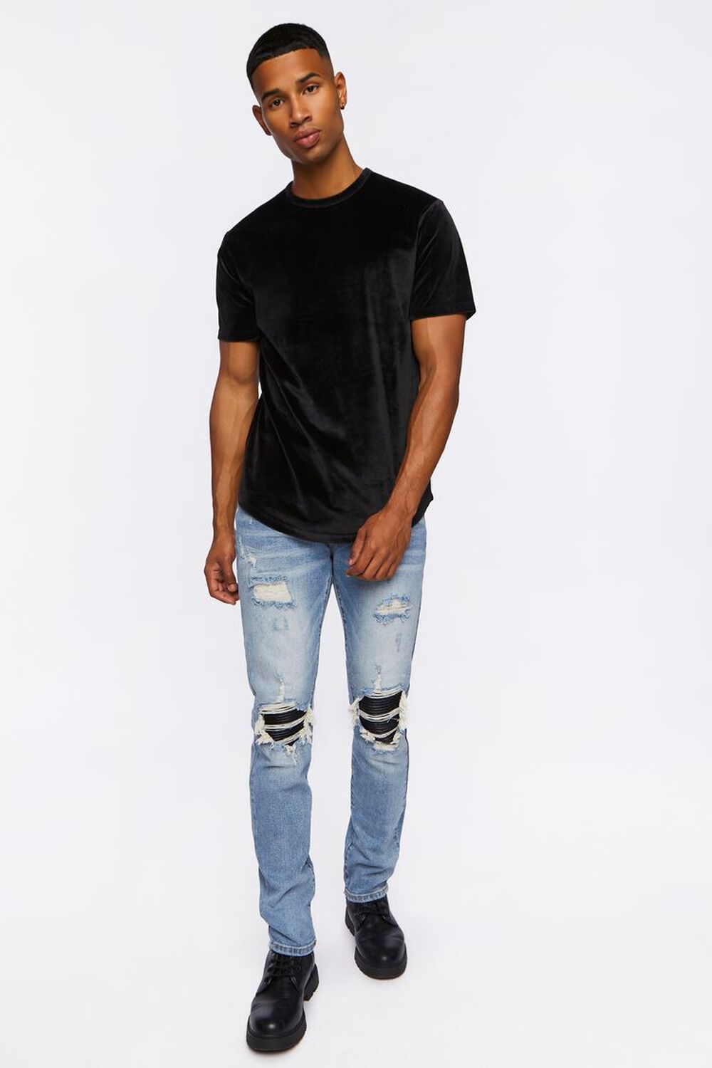 Distressed Slim-Fit Stone Wash Jeans, image 1