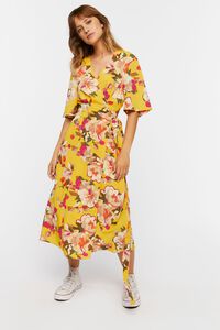 YELLOW/MULTI Floral Midi Wrap Dress, image 4