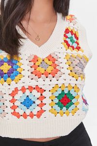 CREAM/MULTI Crochet Sweater Vest, image 6