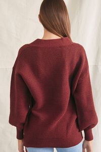 BURGUNDY Open-Knit Buttoned Sweater, image 3
