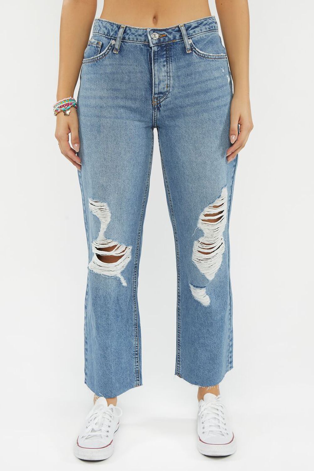 Recycled Cotton Distressed Mid-Rise Baggy Jeans, image 2