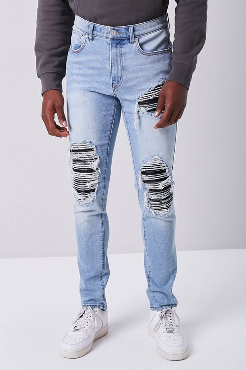 LIGHT DENIM/BLACK Distressed Skinny Jeans, image 2