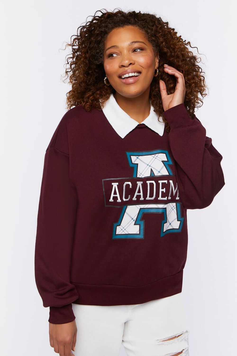 BURGUNDY/MULTI Plus Size Academy Graphic Pullover, image 1