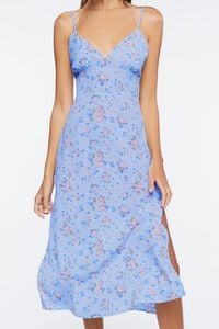 LIGHT BLUE/MULTI Ditsy Floral Print Cutout Midi Dress, image 5