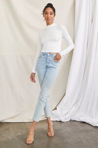 WHITE Fitted Sweater-Knit Crop Top, image 4