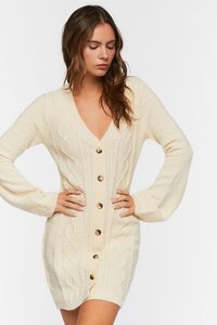 IVORY Cable Knit Button-Front Sweater Dress, image 1