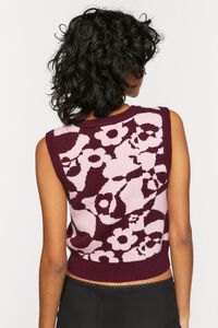 PINK/MERLOT Abstract Floral Print Cropped Sweater Vest, image 3