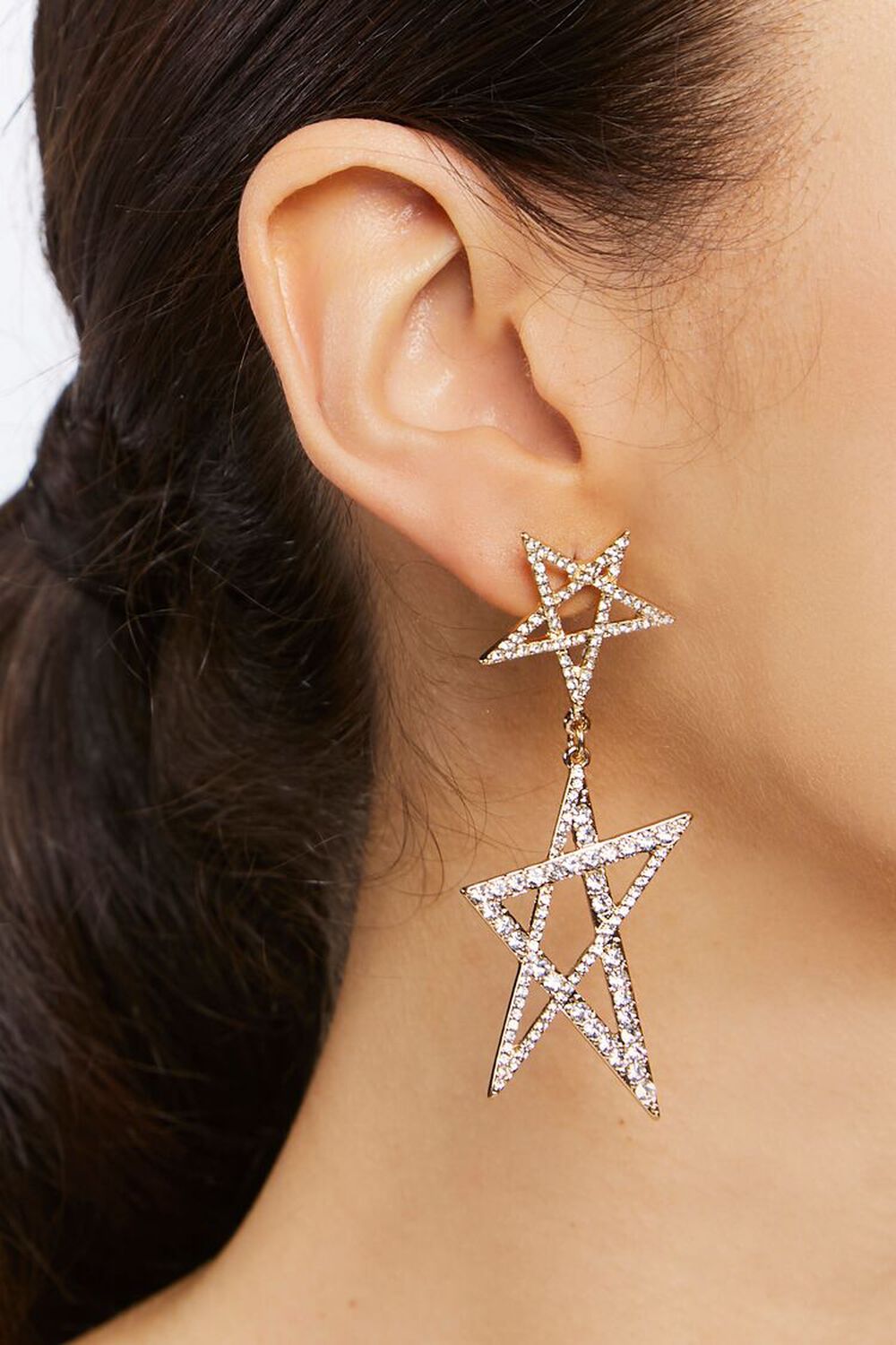 CLEAR/GOLD Rhinestone Star Drop Earrings, image 1