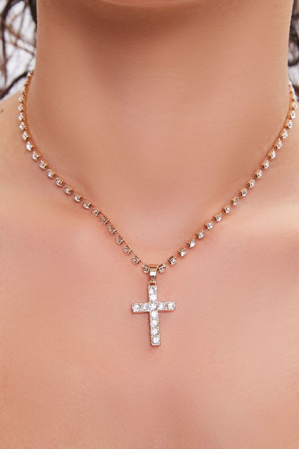 Rhinestone Cross Chain Necklace, image 1