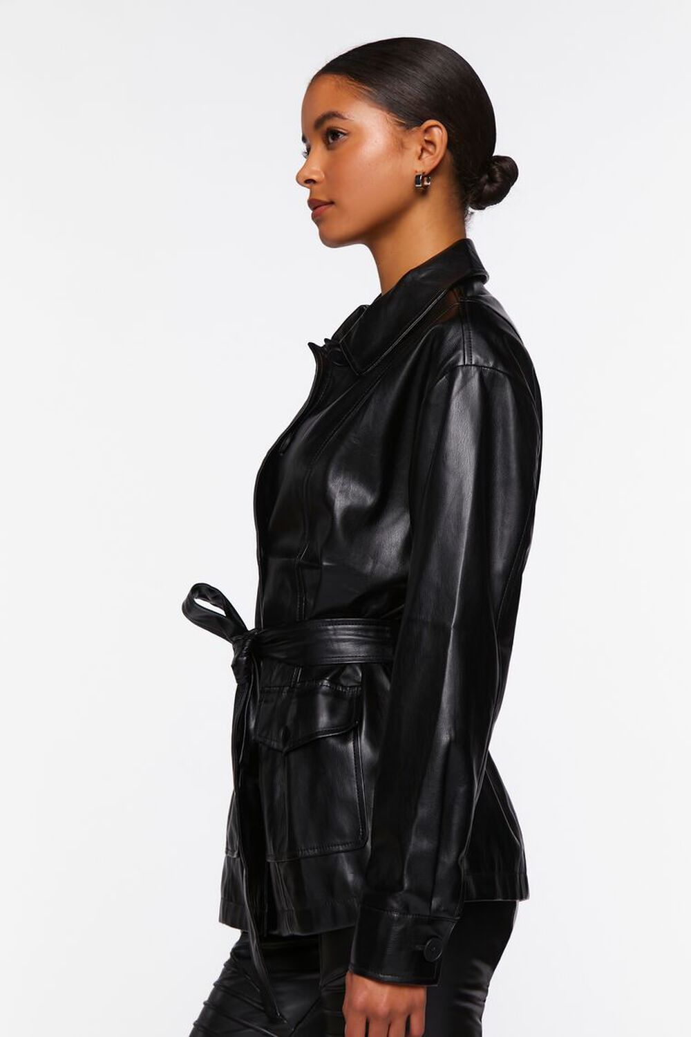 Faux Leather Belted Shacket