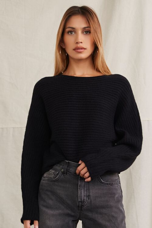 BLACK Ribbed Dolman-Sleeve Sweater, image 1