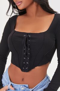 BLACK Ribbed Lace-Up Crop Top, image 5