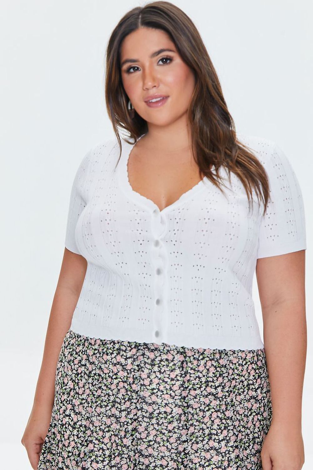 WHITE Plus Size Pointelle Sweater-Knit Top, image 1