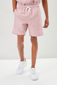 RED/CREAM Pinstriped Linen-Blend Shorts, image 2