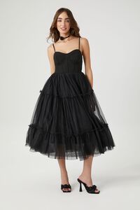 BLACK Tulle Ruffled Bustier Midi Dress, image 4