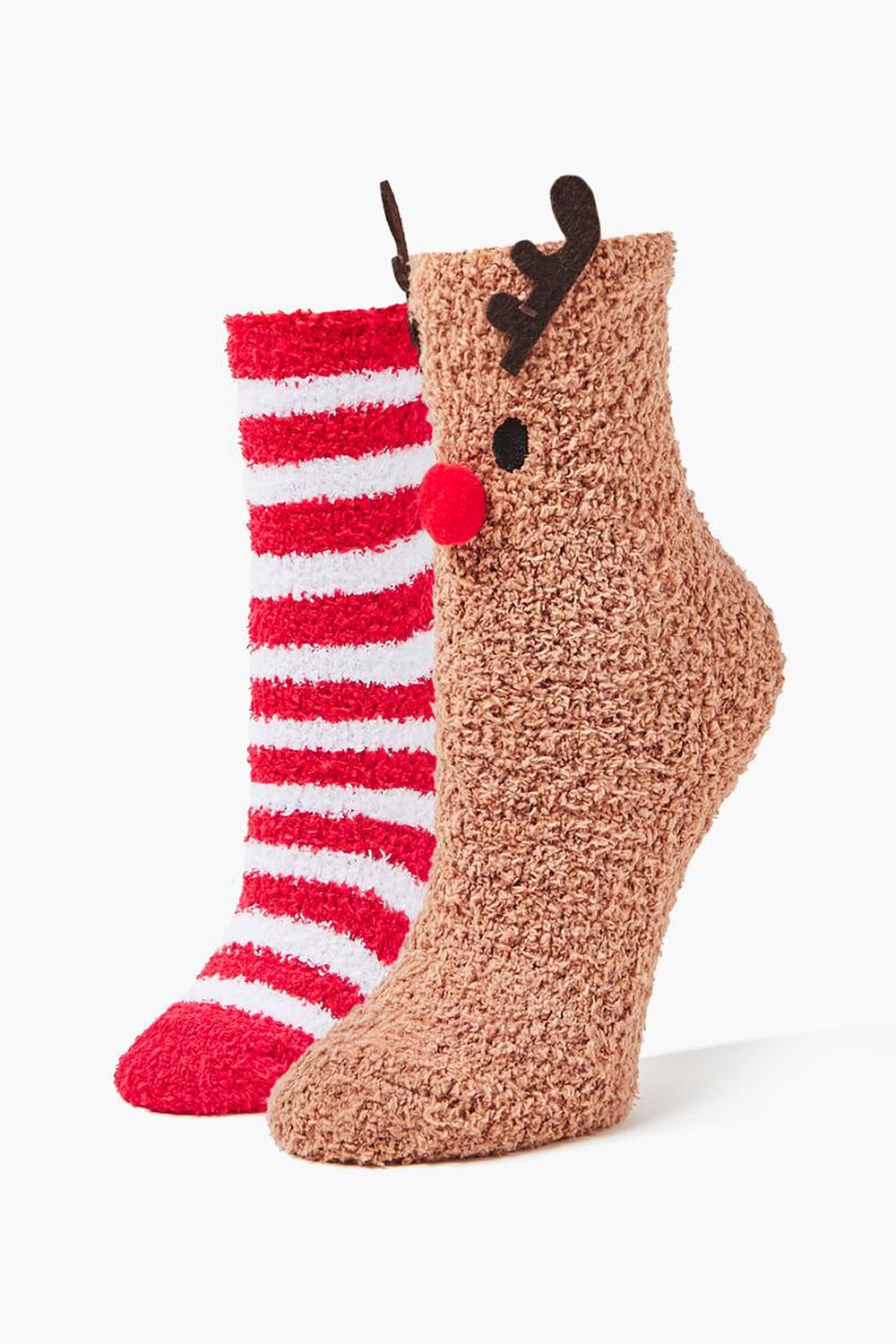 BROWN/MULTI Reindeer Plush Crew Sock Set - 2 pack, image 1