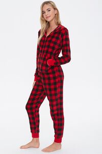 RED/BLACK Plaid Hooded Pajama Jumpsuit, image 2