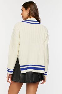 CREAM/BLUE Mock Neck Varsity Sweater, image 3