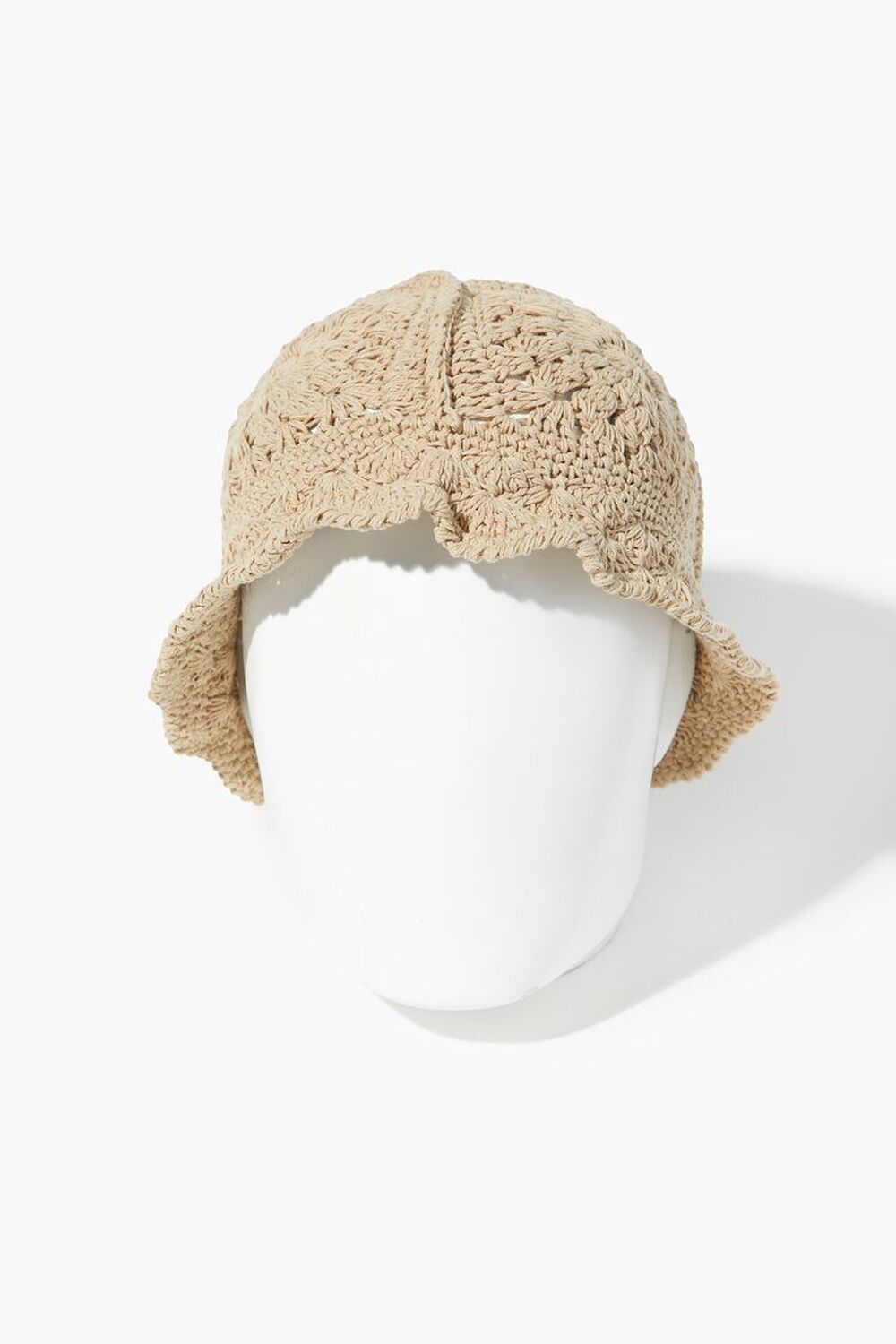 TAN Crochet Scalloped-Trim Bucket Hat, image 1