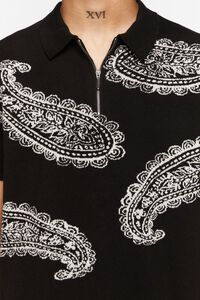 BLACK/WHITE Paisley Print Polo Shirt, image 5
