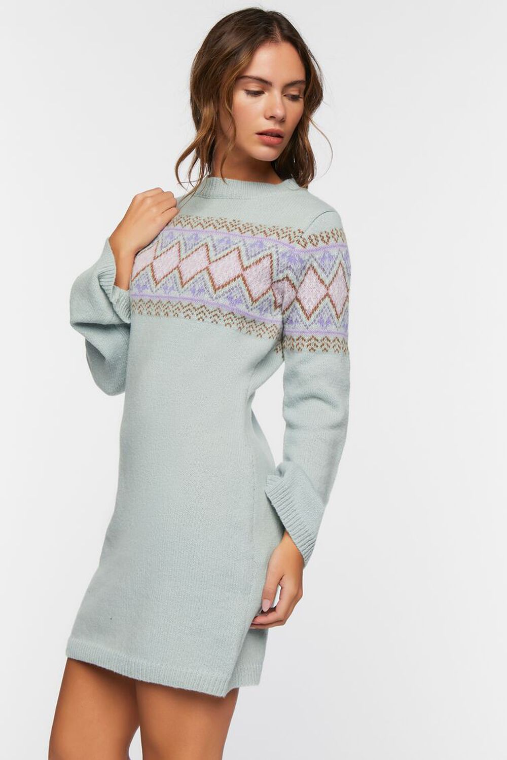 LIGHT BLUE/MULTI Fair Isle Sweater Mini Dress, image 2