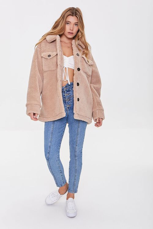 TAUPE Faux Shearling Button-Up Coat, image 4