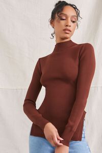 BROWN Cutout Side-Slit Sweater, image 1