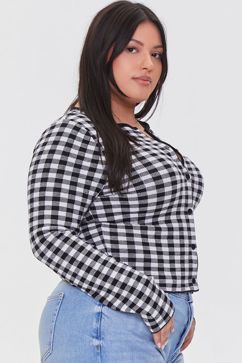 Plus Size Checkered Cardigan Sweater, image 2