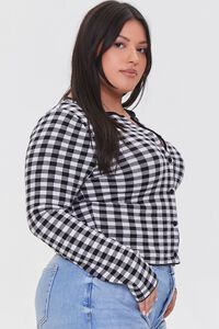 BLACK/WHITE Plus Size Checkered Cardigan Sweater, image 2