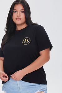 BLACK/YELLOW Plus Size Embroidered Happy Face Tee, image 6