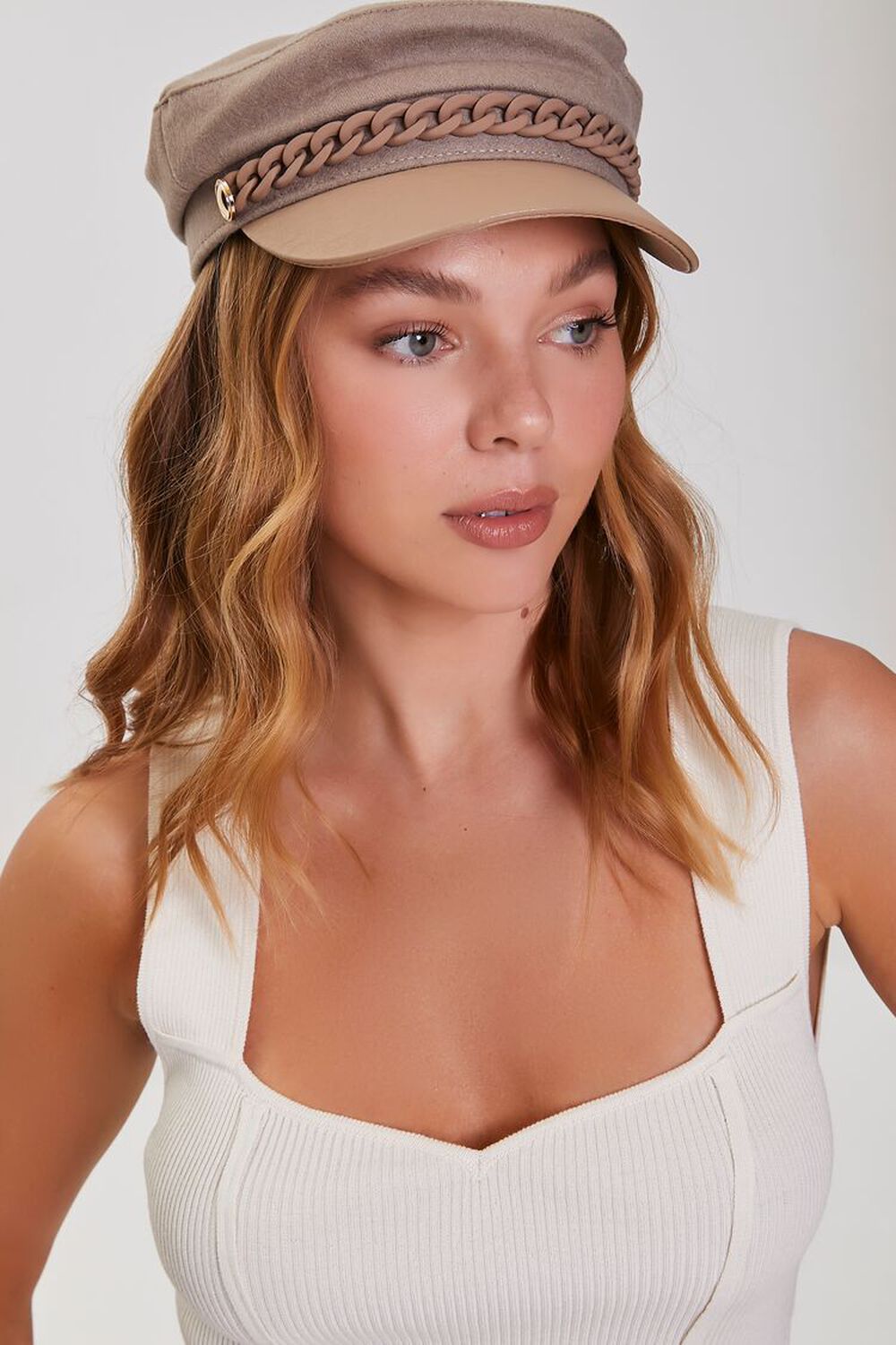 TAUPE/BEIGE Curb Chain Cabbie Hat, image 1