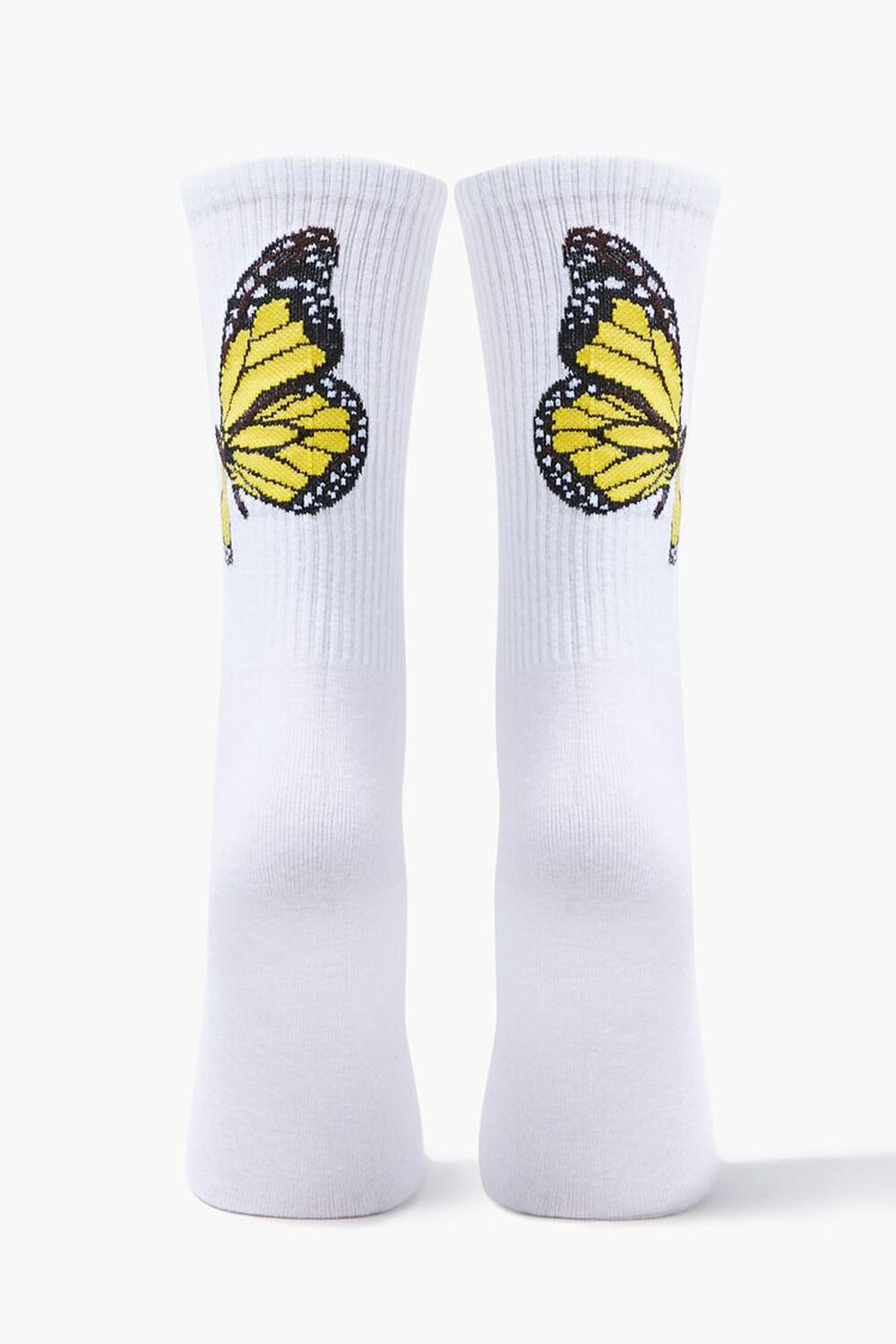 WHITE/YELLOW Butterfly Graphic Crew Socks, image 3