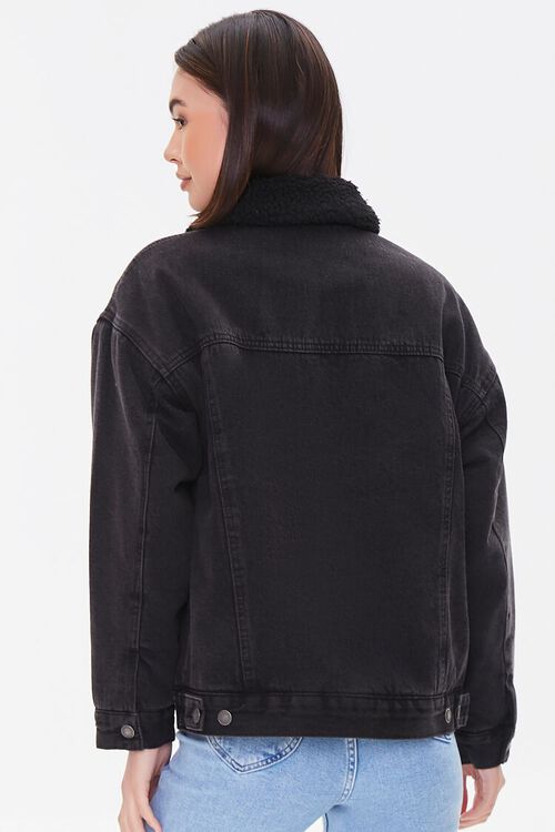 BLACK Faux Shearling-Lined Denim Jacket, image 3