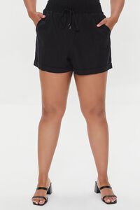 BLACK Plus Size Drawstring Paperbag Shorts, image 2