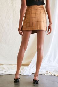 CAMEL/BLACK Grid Print Mock Wrap Skirt, image 4