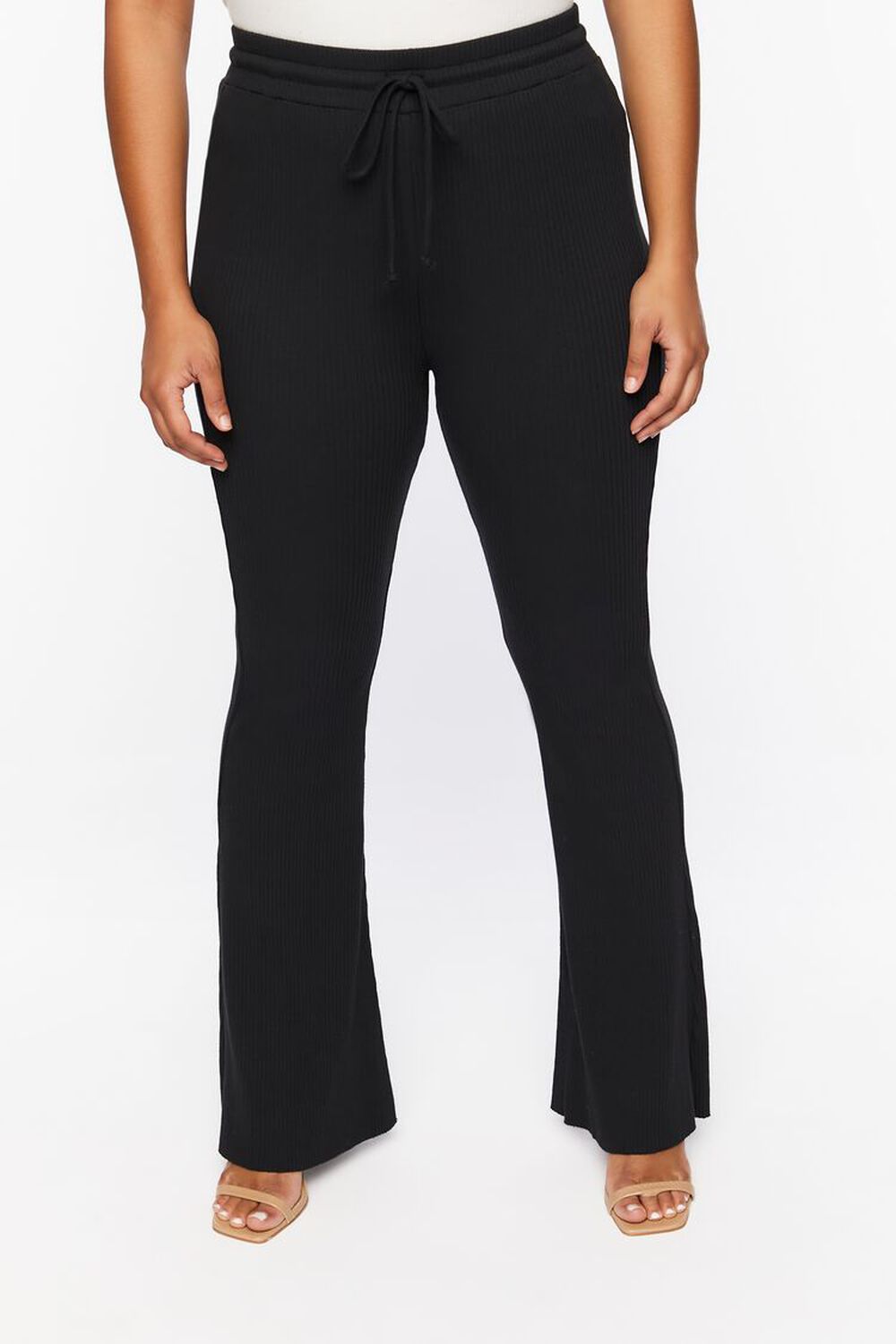 BLACK Plus Size Rib-Knit Flare Pants, image 2