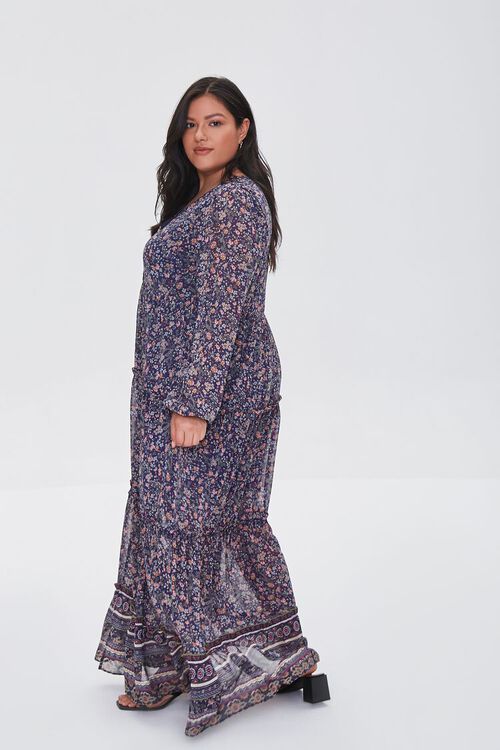 NAVY/MULTI Plus Size Chiffon Floral Maxi Dress, image 2
