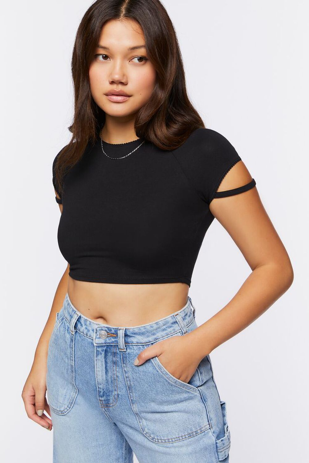 BLACK Strappy Cropped Tee, image 1
