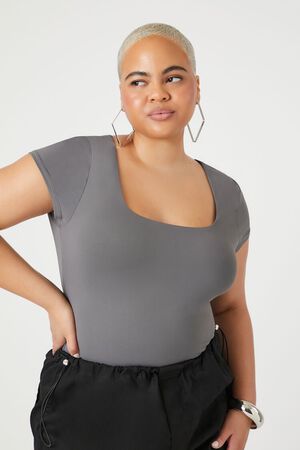 Plus Size Jersey Girl Bodysuit - Charcoal - 3X / Charcoal
