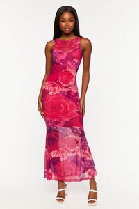 PINK/MULTI Mesh Floral Print Sleeveless Maxi Dress, image 4