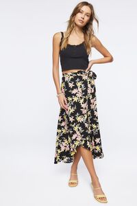 BLACK/MULTI Floral Print High-Low Skirt, image 5