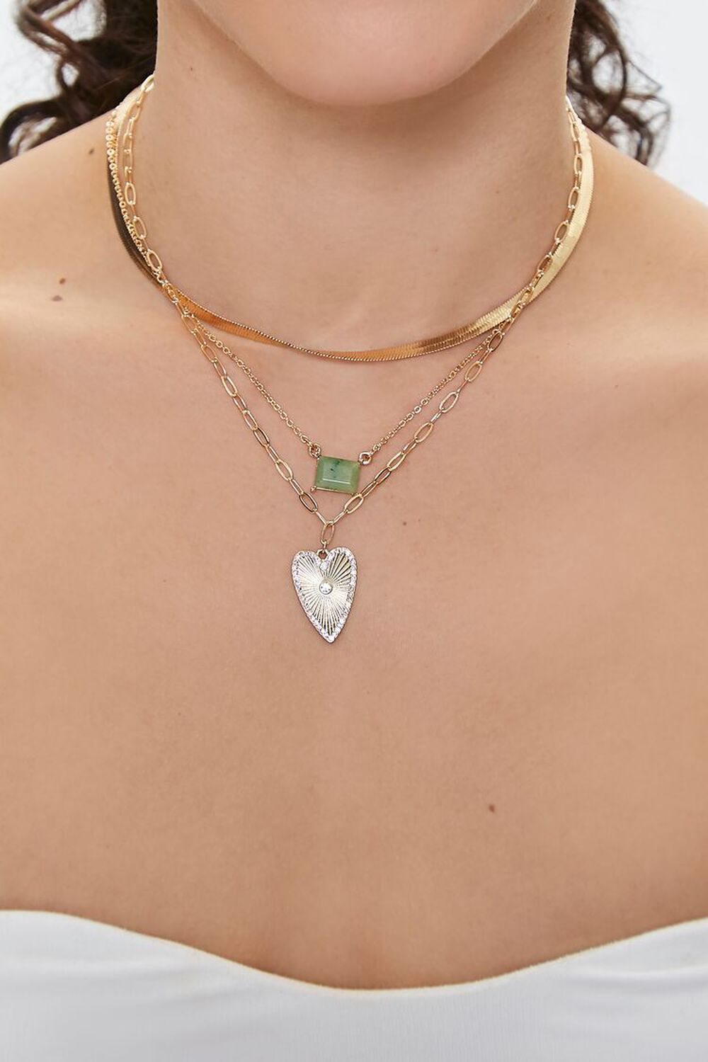 GOLD Heart Pendant Layered Necklace, image 1