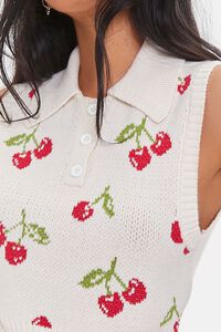 CREAM/RED Cherry Sweater-Knit Top, image 5
