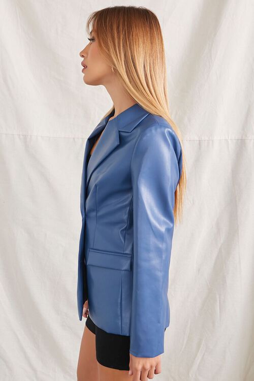 BLUE Faux Leather Double-Breasted Jacket, image 2