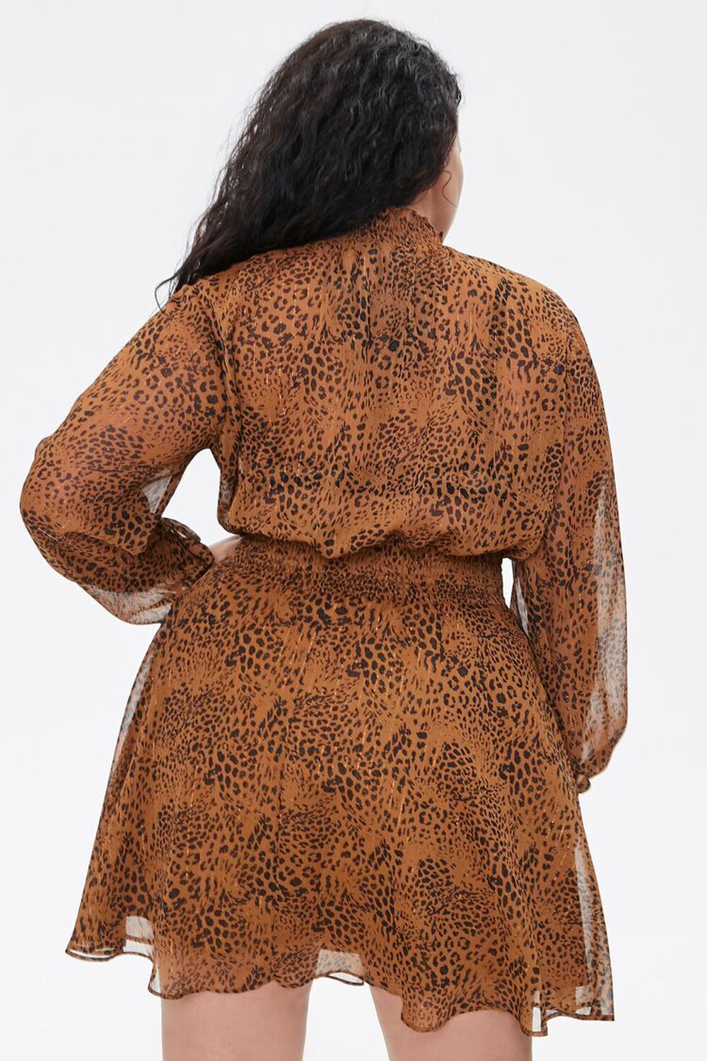BROWN/BLACK Plus Size Leopard Print Chiffon Dress, image 3