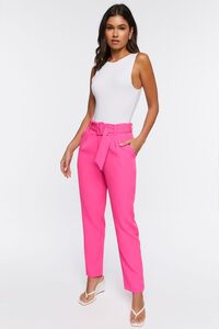 HOT PINK Belted High-Waist Ankle Pants, image 1